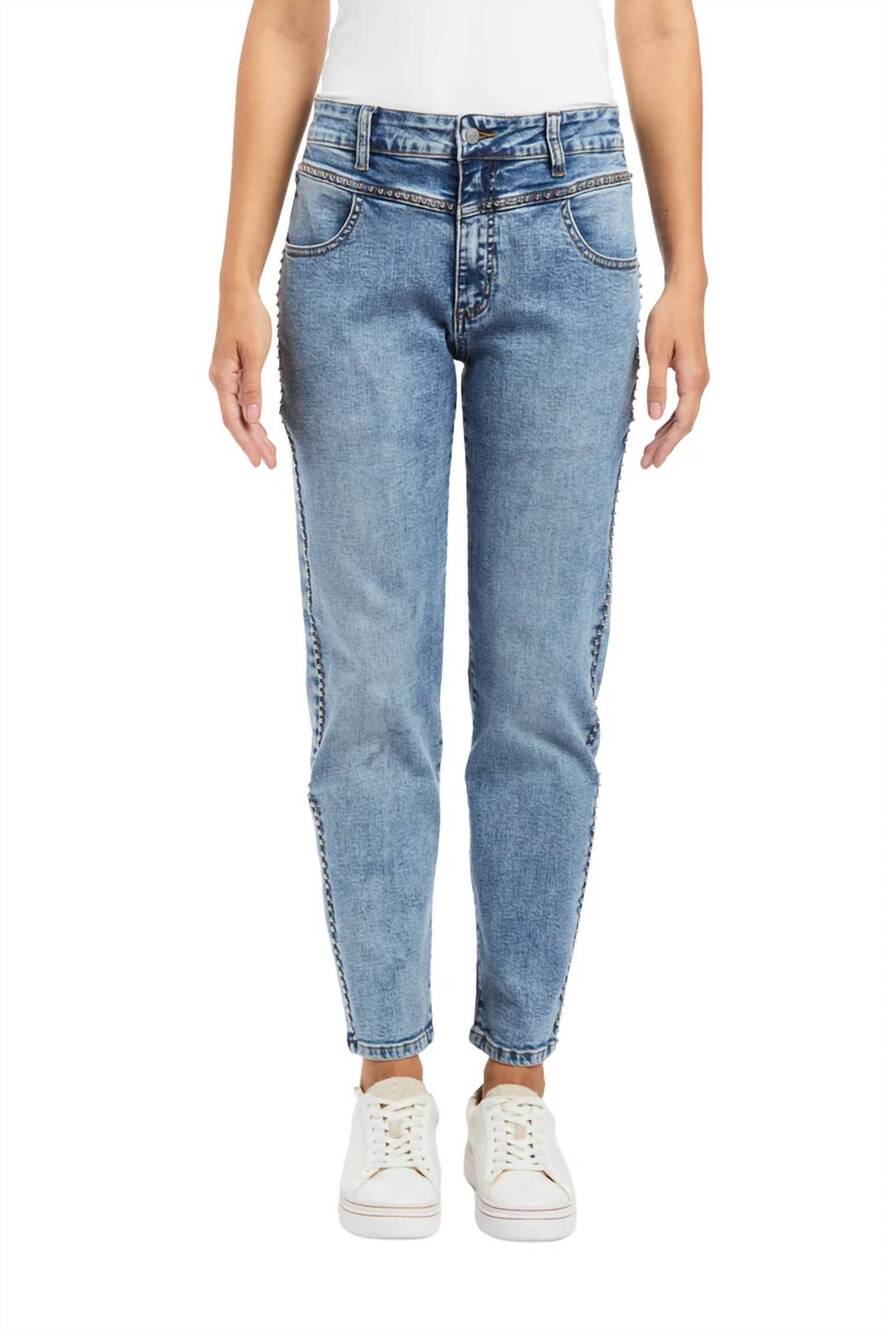 NEW TRACTR stud yoke slim straight jeans in indigo